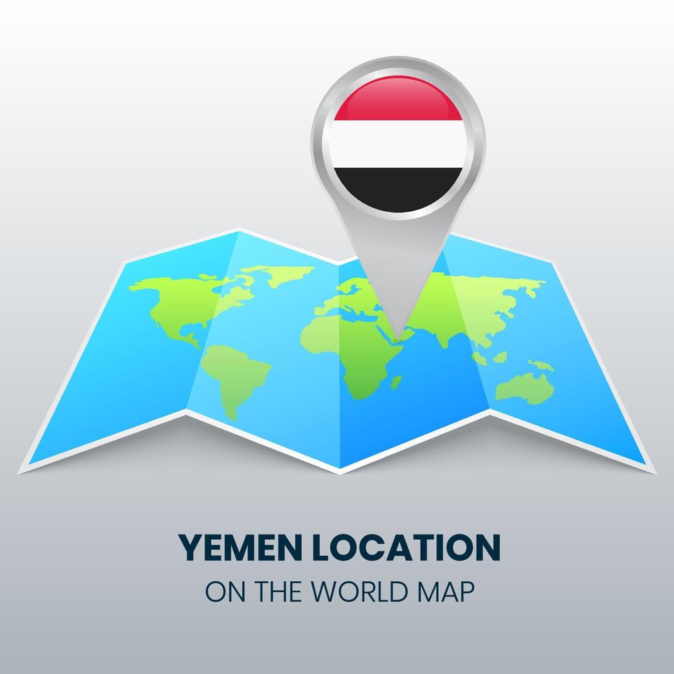 ícone de localização do Iêmen no mapa mundial, ícone de alfinete redondo do Iêmen vetor