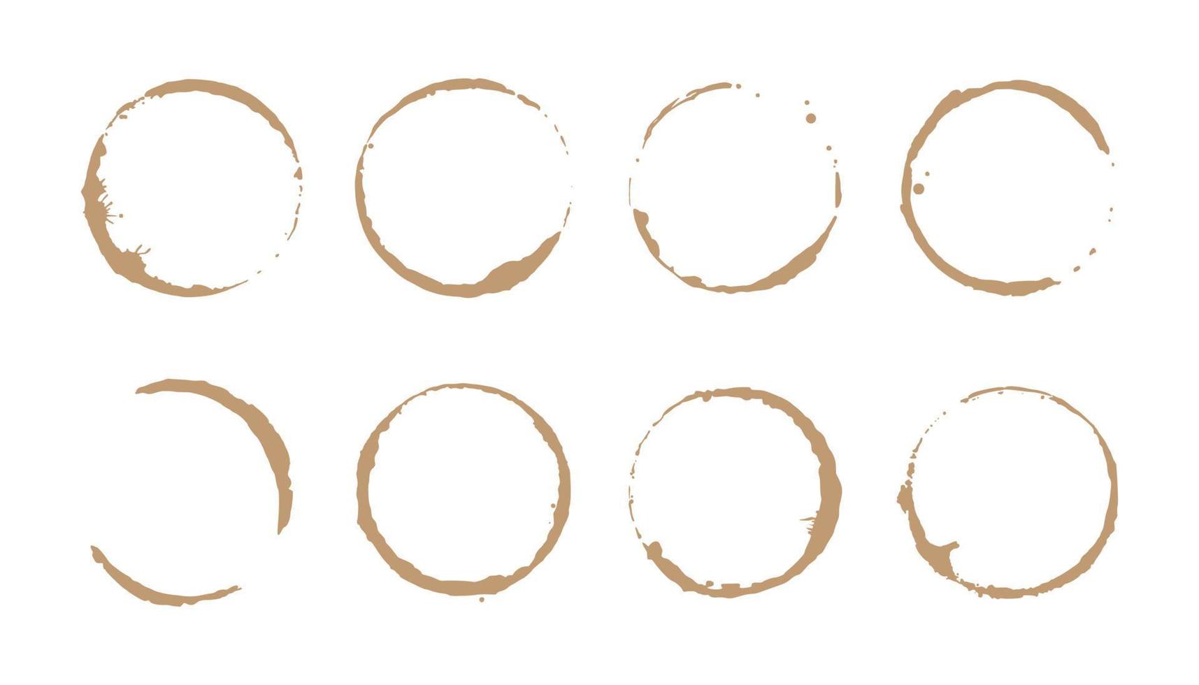 Conjunto de anéis para manchas de café. ilustração vetorial. vetor