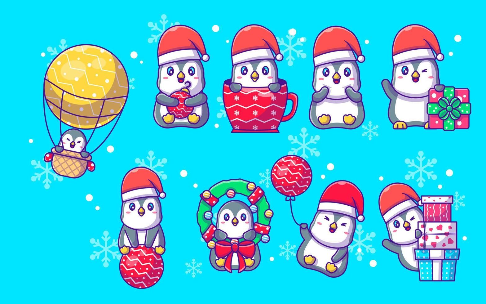 coleção de pinguins de inverno fofa para o natal em design plano vetor