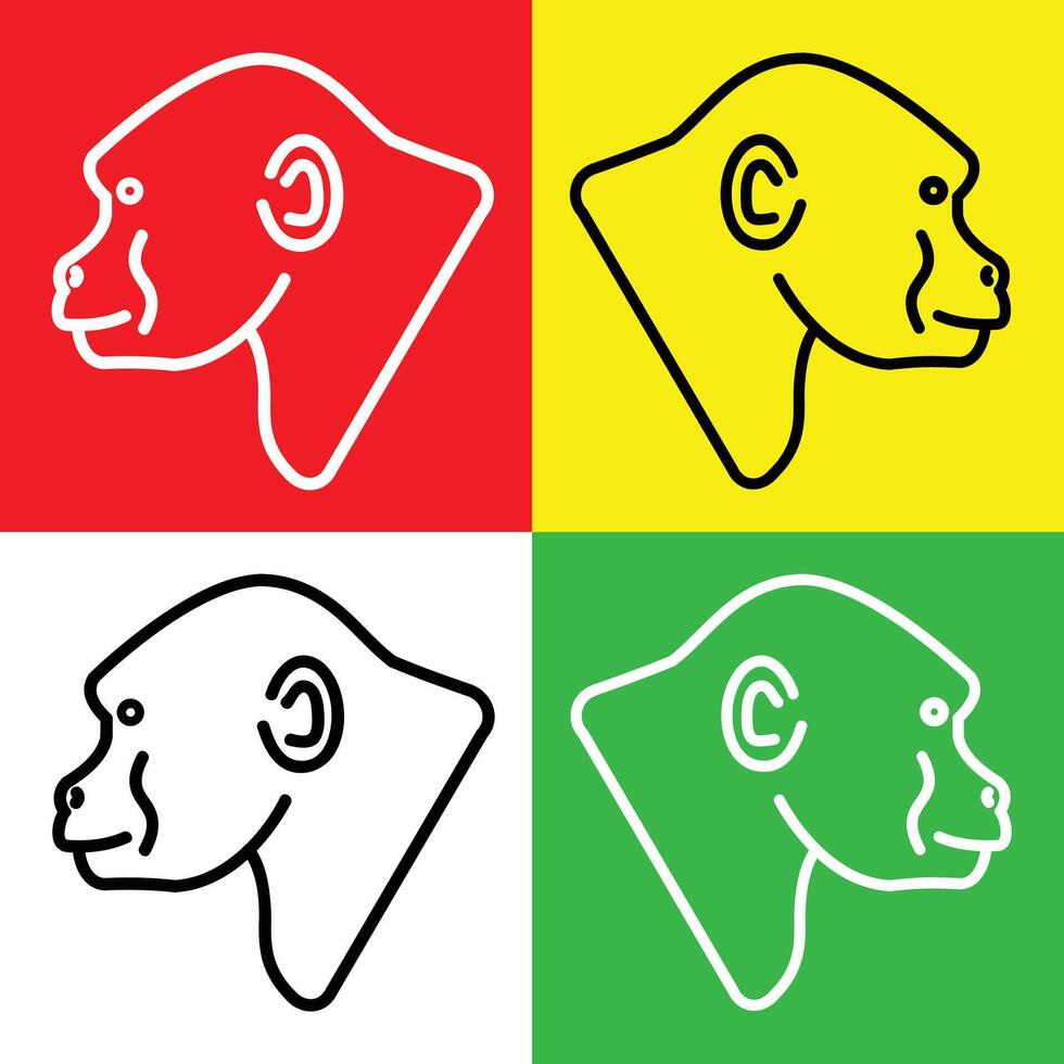 gorila vetor ícone, linear estilo ícone, a partir de animal cabeça ícones coleção, isolado em vermelho, amarelo, branco e verde fundo.