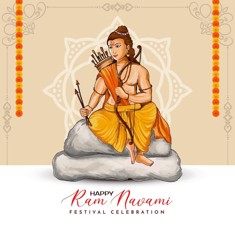 feliz shree RAM navami hindu cultural festival cumprimento fundo vetor