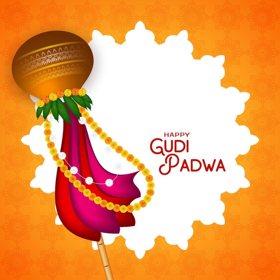 lindo feliz gudi Padwa cultural indiano festival celebração cartão vetor