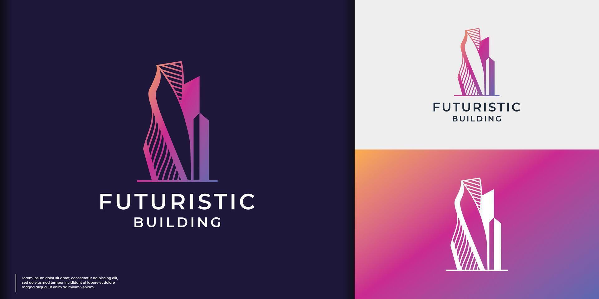 colorida construção logotipo futurista Projeto modelo. logotipo para o negócio do construção, arquitetos, moderno edifícios, vetor