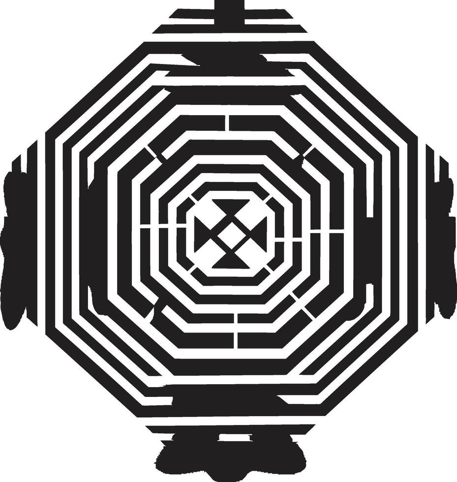místico geometria monocromático emblema com abstrato Preto geométrico Projeto dentro vetor efêmero linhas abstrato Preto logotipo Projeto com vetor geométrico elementos