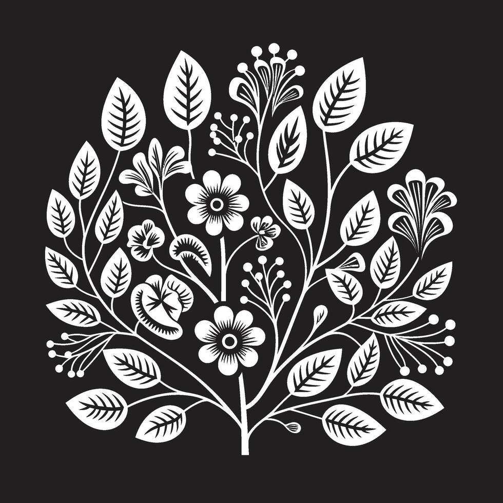 pétalas dentro noir lustroso Preto ícone exibindo vetor floral Projeto jardim serenidade chique vetor logotipo com Preto botânico florais