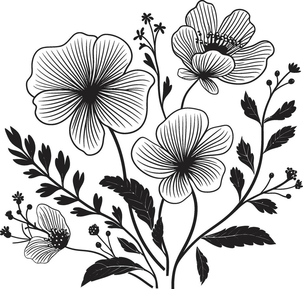 encantado floresce elegante Preto vetor logotipo Projeto com florais floral tapeçaria monocromático emblema ilustrando botânico elementos