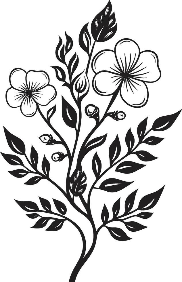 enigmático ramalhete Preto emblema apresentando botânico floral Projeto flores dentro harmonia monocromático vetor logotipo com Preto florais