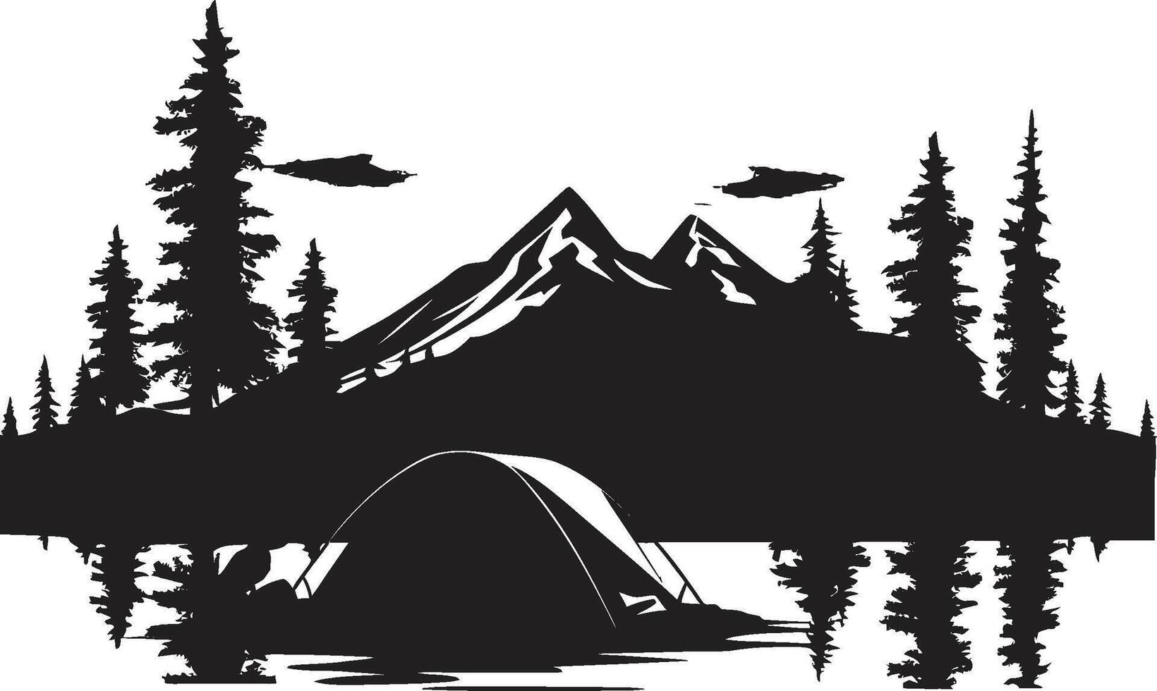 para dentro a madeiras elegante Preto ícone com vetor logotipo para acampamento fogueira crônicas lustroso monocromático emblema para ao ar livre aventuras