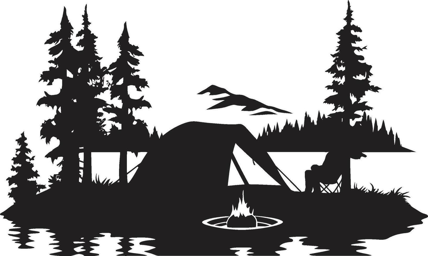 acampamento escapada elegante Preto ícone exibindo vetor logotipo Projeto montanha majestade lustroso monocromático emblema para ao ar livre entusiastas