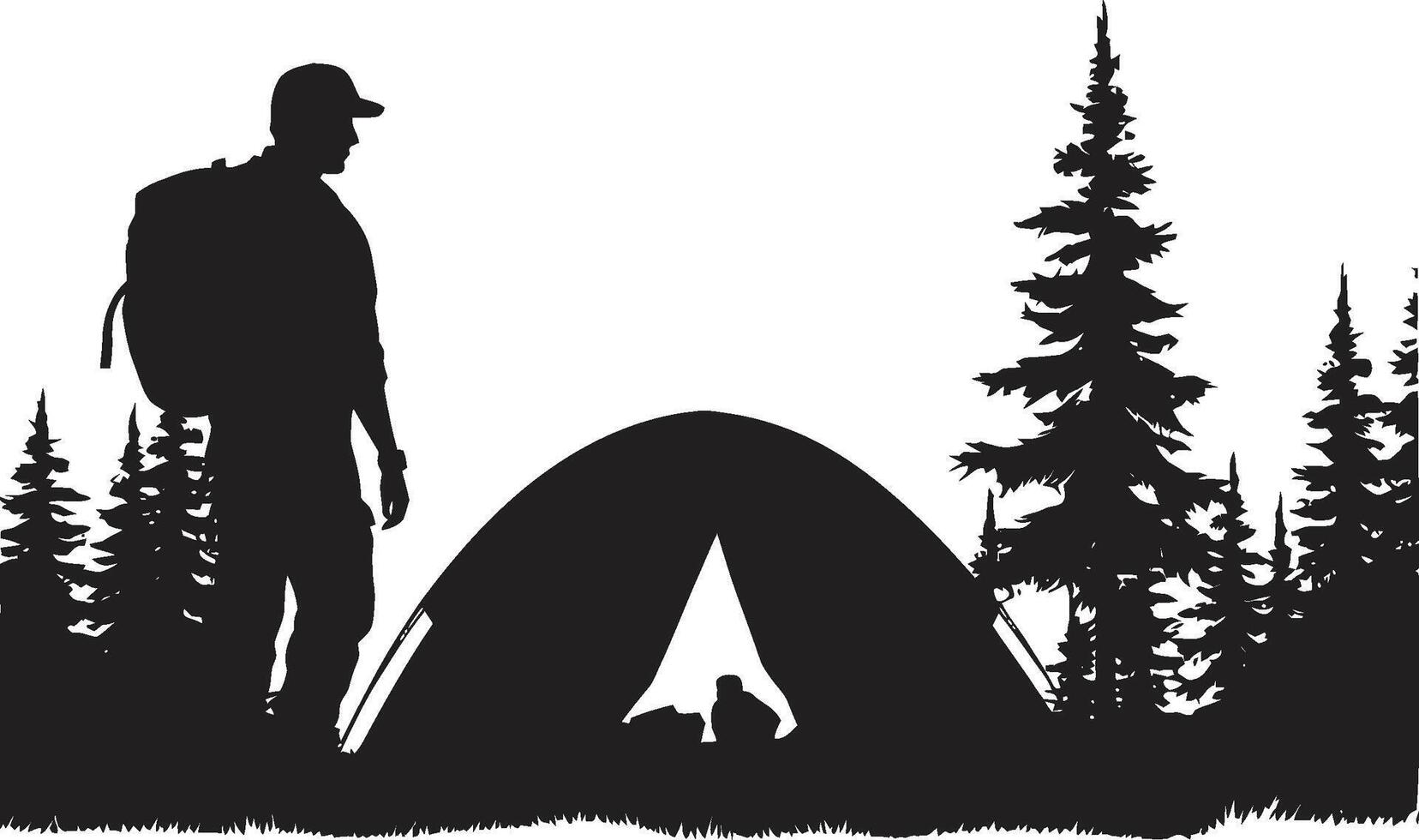 enluarada Prado lustroso acampamento ícone ilustrando Preto vetor felicidade acampamento escapada monocromático emblema para período noturno aventura buscadores