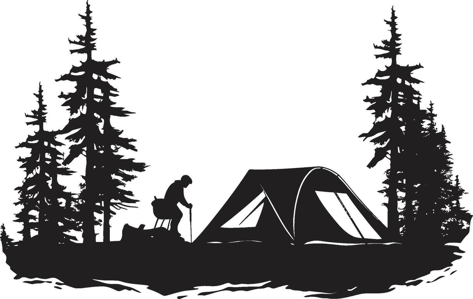 montanha majestade monocromático emblema para período noturno acampamento aventuras estrelado santuário Preto vetor logotipo Projeto ícone para região selvagem entusiastas