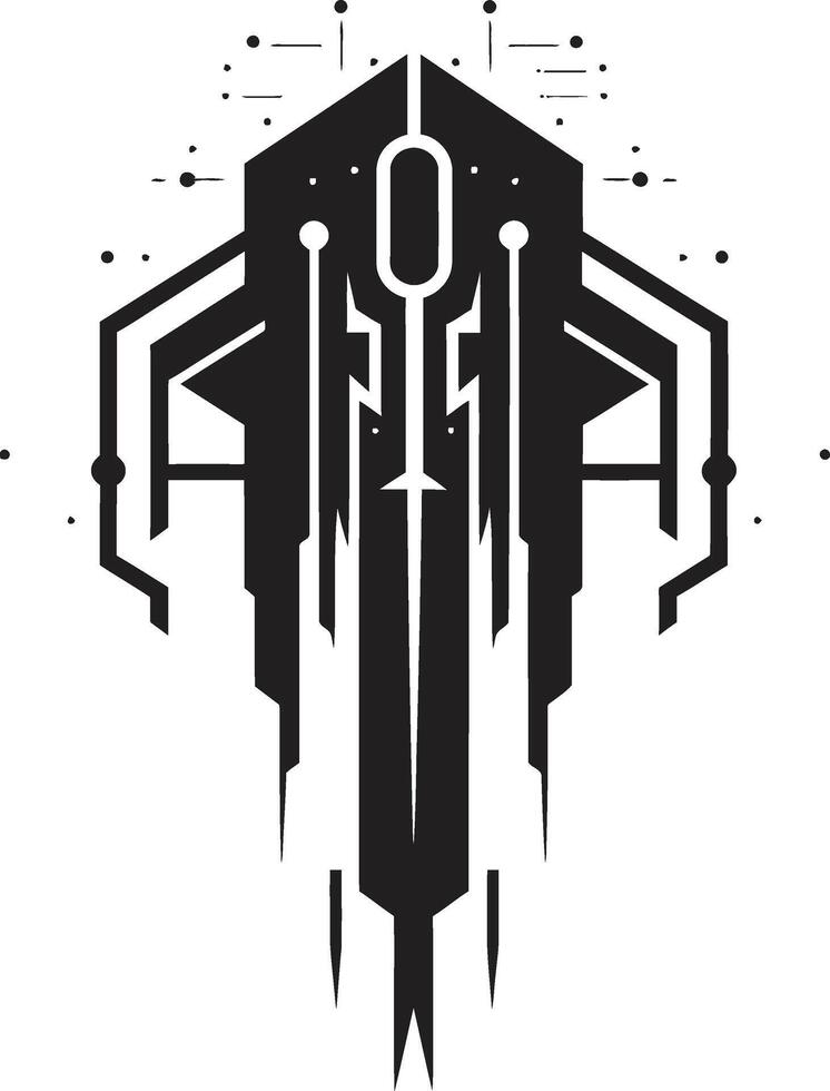 futurista fusão lustroso vetor logotipo ilustrando cibernético felicidade techno tópicos elegante Preto ícone com cibernético abstrato símbolo