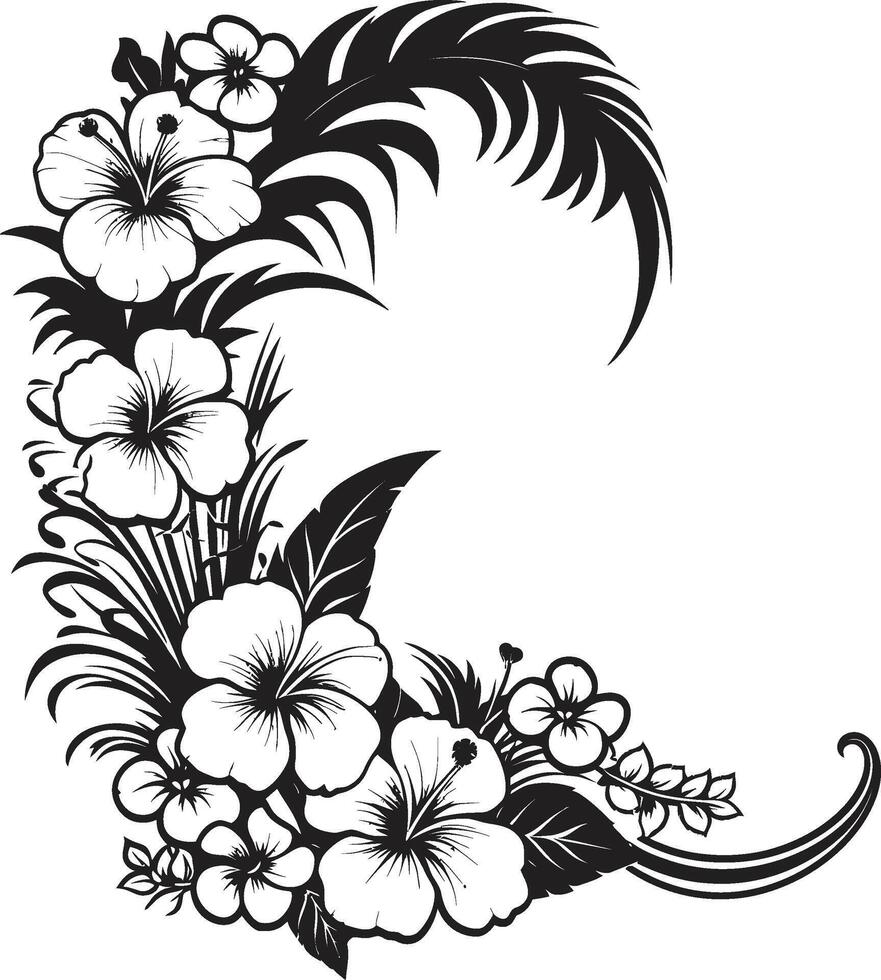 botânico flor monocromático emblema apresentando decorativo canto vetores floral delicadeza chique Preto ícone com vetor floral cantos