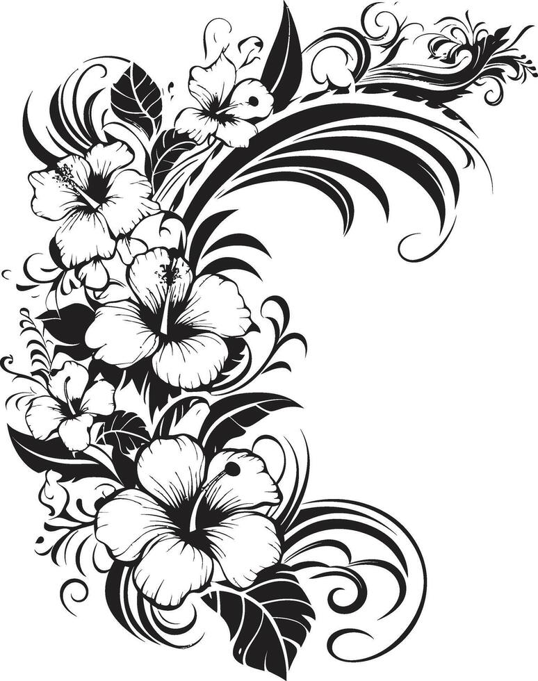 naturezas abraço elegante decorativo canto logotipo dentro Preto pétalas do brio monocromático vetor logotipo com floral cantos