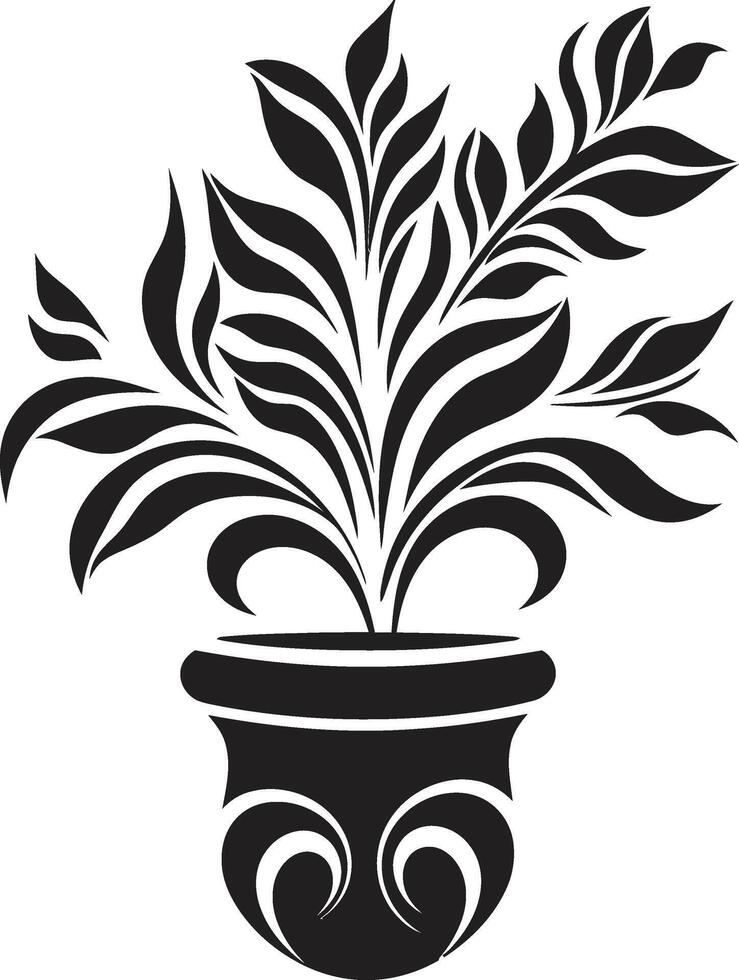 verde harmonia lustroso logotipo Projeto com decorativo plantar Panela dentro Preto pétala potpourri monocromático plantar Panela logotipo com à moda elegância vetor