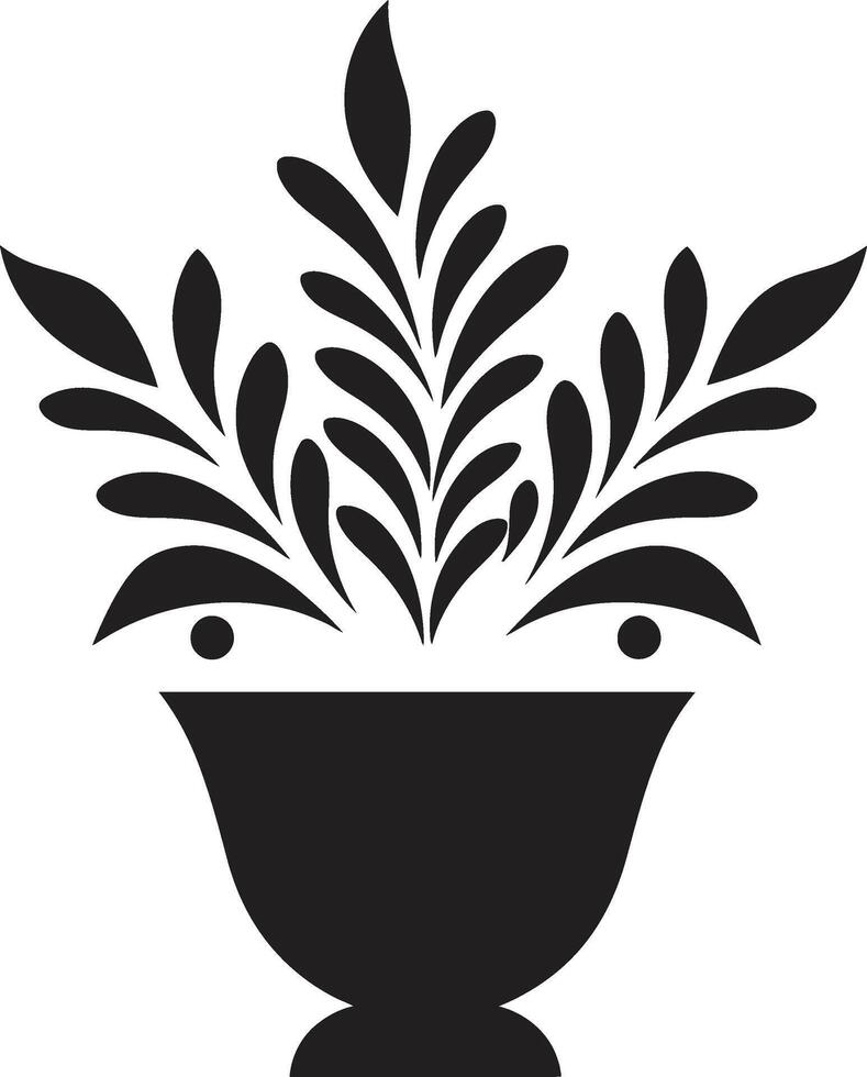 florescer dentro Preto lustroso emblema com chique vetor plantar Panela botânico felicidade à moda plantar Panela logotipo Projeto dentro monocromático