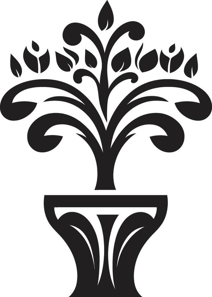 floral fusão chique vetor plantar Panela logotipo dentro Preto em vaso brio à moda plantar Panela logotipo Projeto dentro monocromático