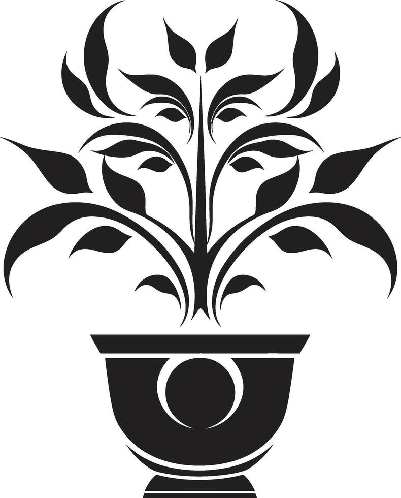 floral delicadeza chique vetor emblema destacando à moda plantar Panela orgânico opulência lustroso Preto logotipo com monocromático plantar Panela