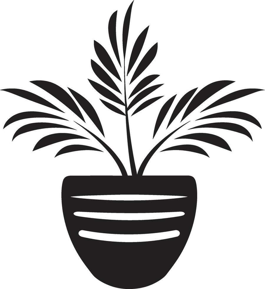 floral fusão lustroso Preto logotipo com elegante plantar Panela Projeto em vaso brio monocromático emblema destacando decorativo plantar Panela vetor