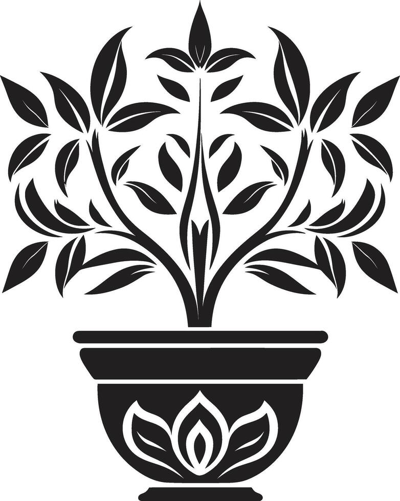 floral delicadeza chique vetor emblema destacando à moda plantar Panela orgânico opulência lustroso Preto logotipo com monocromático plantar Panela