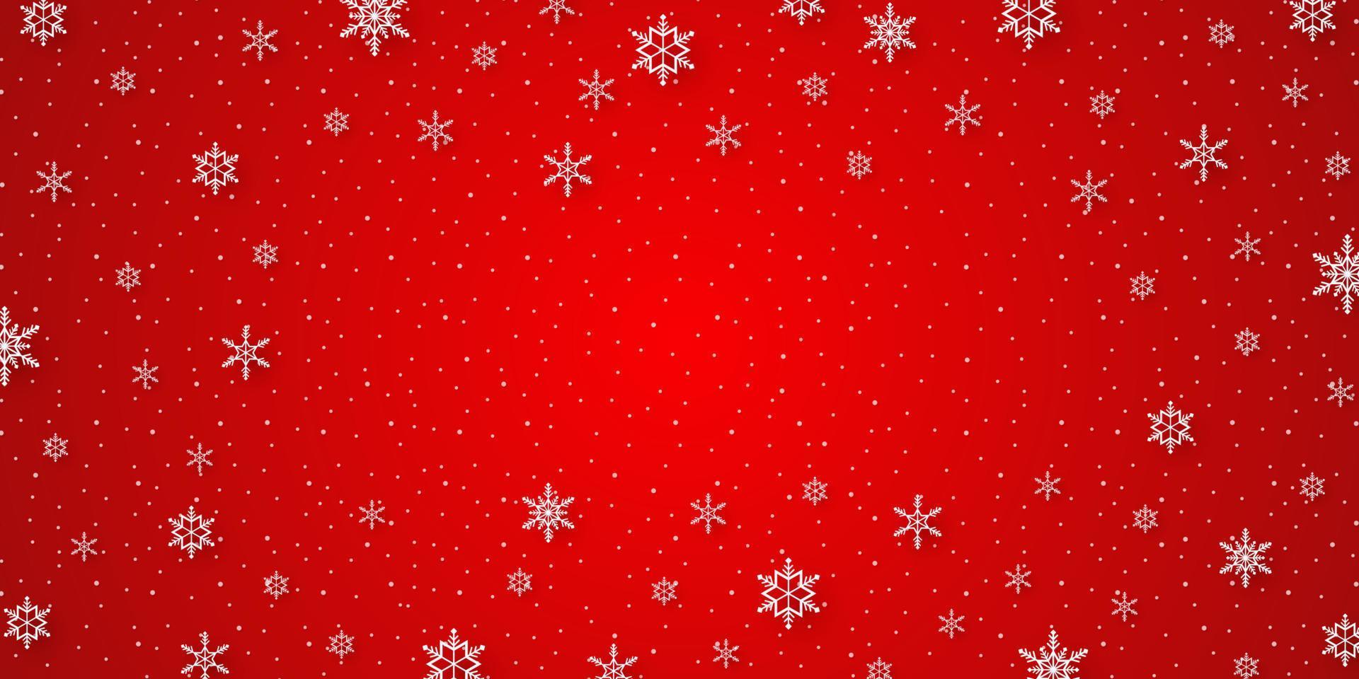 Feliz Natal, flocos de neve e queda de neve com fundo vermelho no estilo paper art vetor