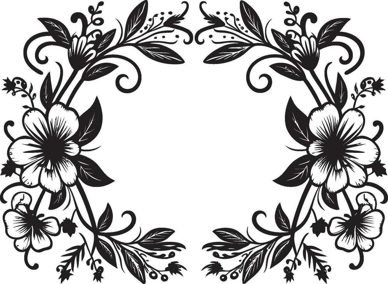 fantasioso floresce à moda vetor ícone apresentando rabisco decorativo quadro, Armação elementos sofisticado redemoinhos Preto emblema com monocromático rabisco decorativo quadro, Armação