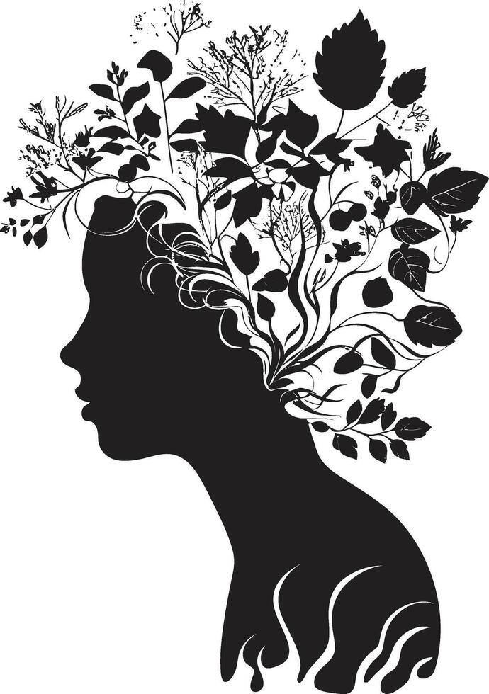 feminino flora Preto logotipo Projeto apresentando uma mulher face com florais radiante rosa uma vetor Preto logotipo exibindo floral mulher face