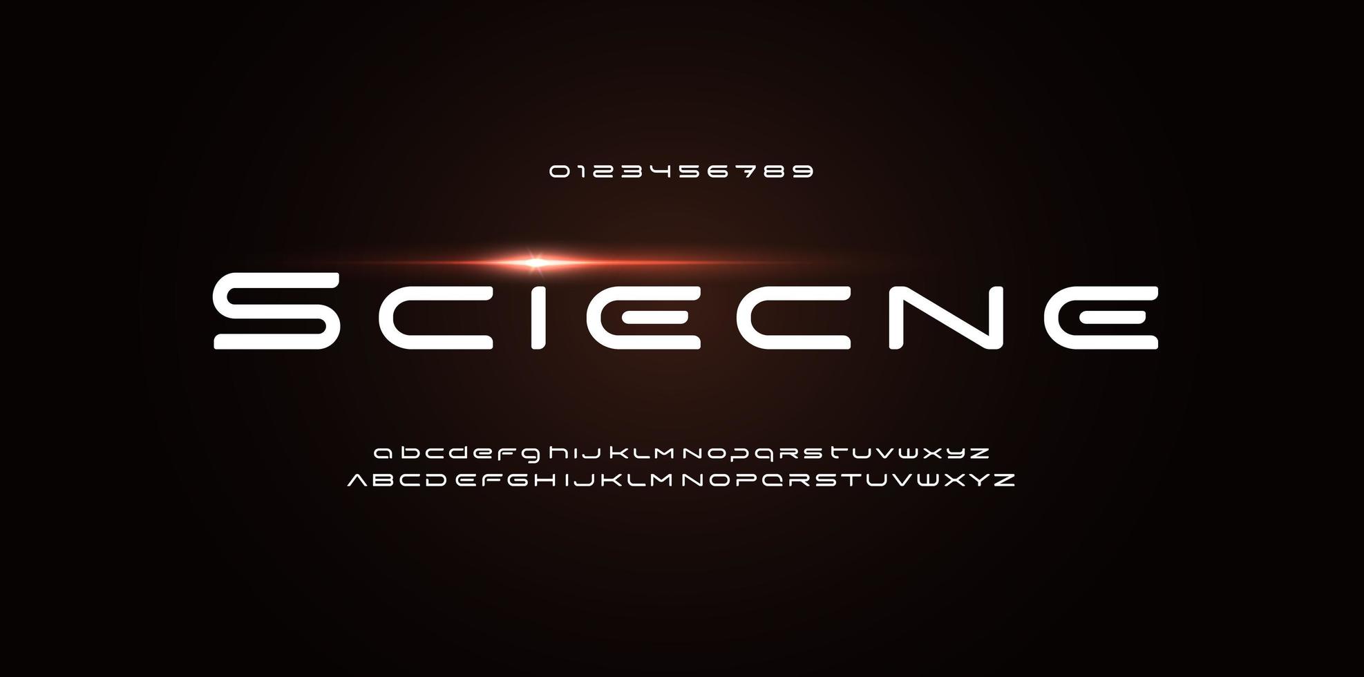 fonte deslumbrante de espaço para logotipo futurista e texto de tecnologia de ciência. letras largas e arredondadas. alfabeto techno para cartaz e banner de filme de ficção científica e música moderna. design tipográfico vetorial vetor