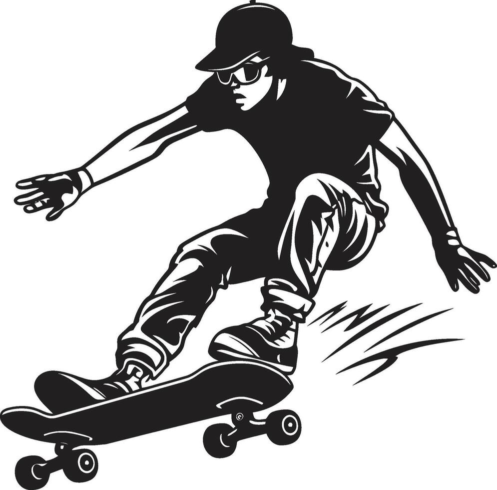 skate serenata Preto logotipo Projeto expressando a música do equitação urbano elevação dinâmico vetor ícone do uma homem em uma skate dentro Preto