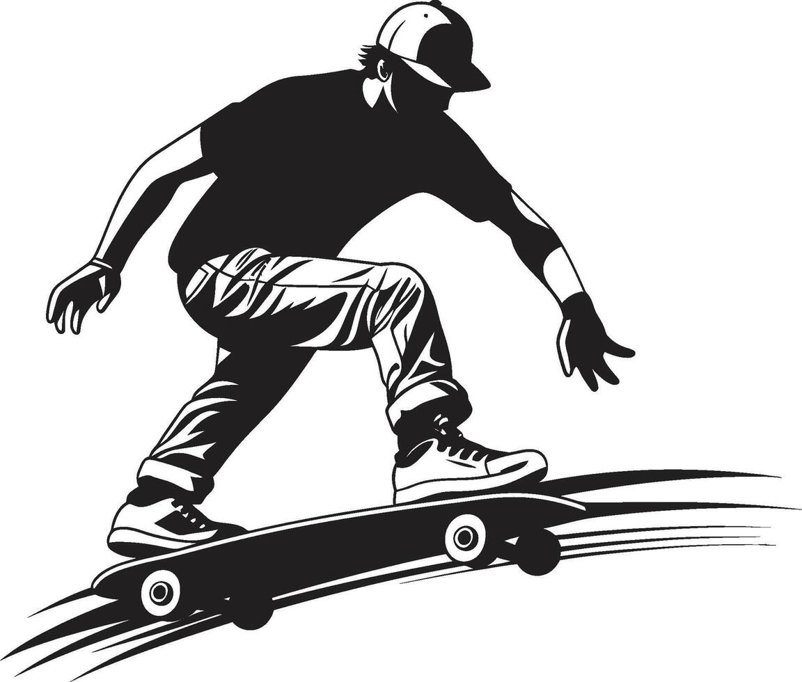 skate serenata Preto logotipo Projeto expressando a música do equitação urbano elevação dinâmico vetor ícone do uma homem em uma skate dentro Preto