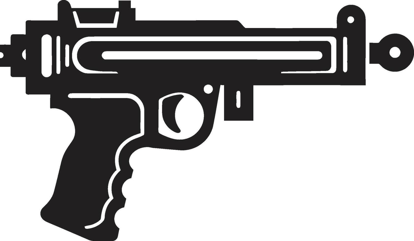 miniatura pontaria vetor símbolo significando uma brinquedo arma de fogo dentro Preto imaginário infantaria dinâmico Preto ícone apresentando brinquedo arma de fogo logotipo