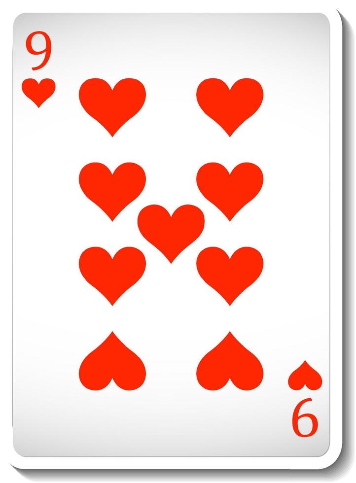 nove de cartas de baralho de copas isoladas vetor