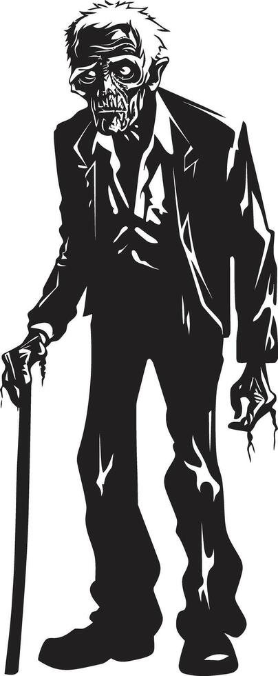 sombrio canibal Preto logotipo Projeto com uma assustador zumbi homem ícone zumbi zênite icônico vetor símbolo capturando a pavor do a idosos zumbi dentro Preto