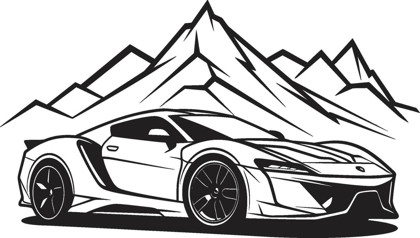 montanha independente icônico vetor Esportes carro em a Preto logotipo Projeto alpino subida lustroso Preto logotipo com icônico Esportes carro conquistando montanhas