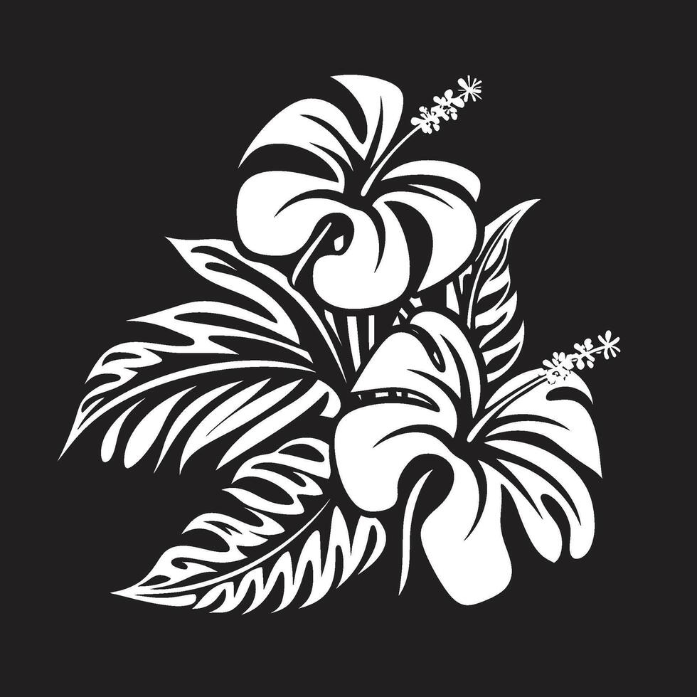 paraíso pétalas lustroso vetor ícone dentro Preto com tropical plantar elementos Flor felicidade icônico Preto símbolo apresentando tropical plantar folhas