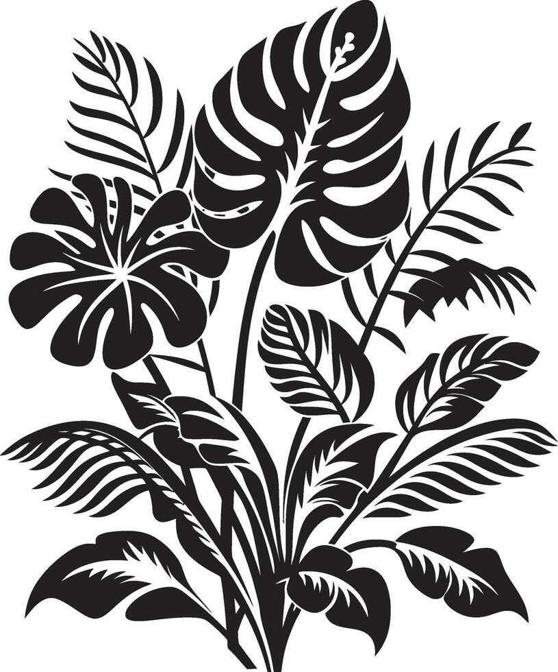 selva harmonia vetor Preto logotipo apresentando exótico plantar folhas e flores tropical fascinar icônico símbolo dentro Preto com plantar folhas e flor vetores