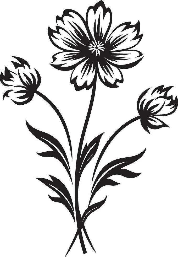 floral sussurros lustroso Preto ícone Projeto para flores silvestres encantado floresce dinâmico Preto logotipo com flores silvestres símbolo vetor