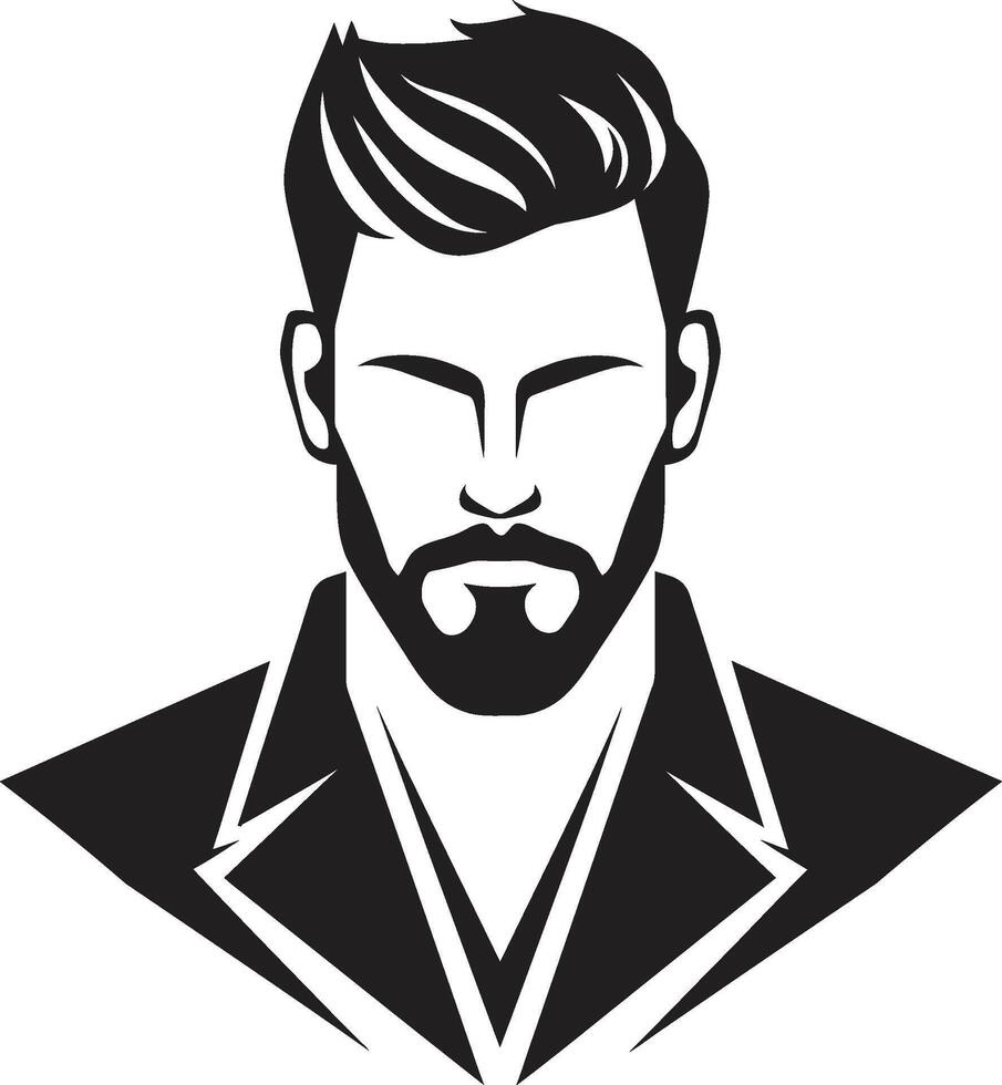 negrito olhar crachá vetor logotipo para confiante masculino face ilustração esculpido sofisticação crista masculino face vetor ícone com refinado características