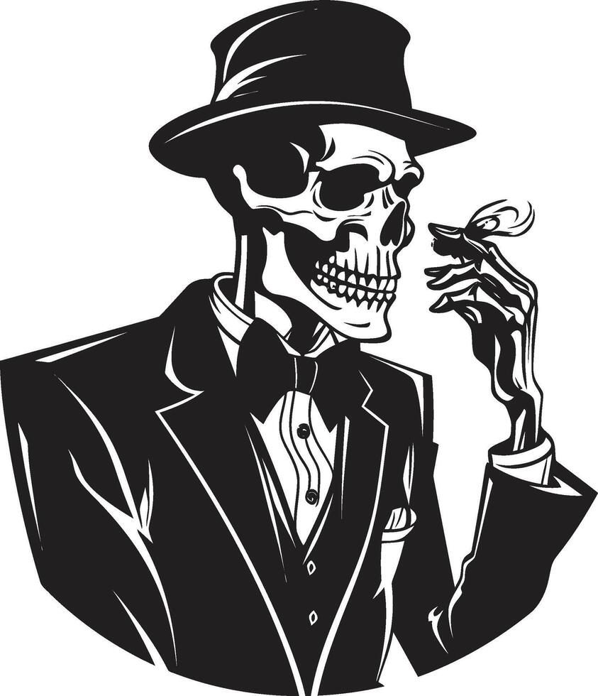 elegante baiacu crachá vetor Projeto para à moda fumar cavalheiro ícone com classe refinado relíquia insígnia fumar cavalheiro esqueleto vetor logotipo para vintage vibrações