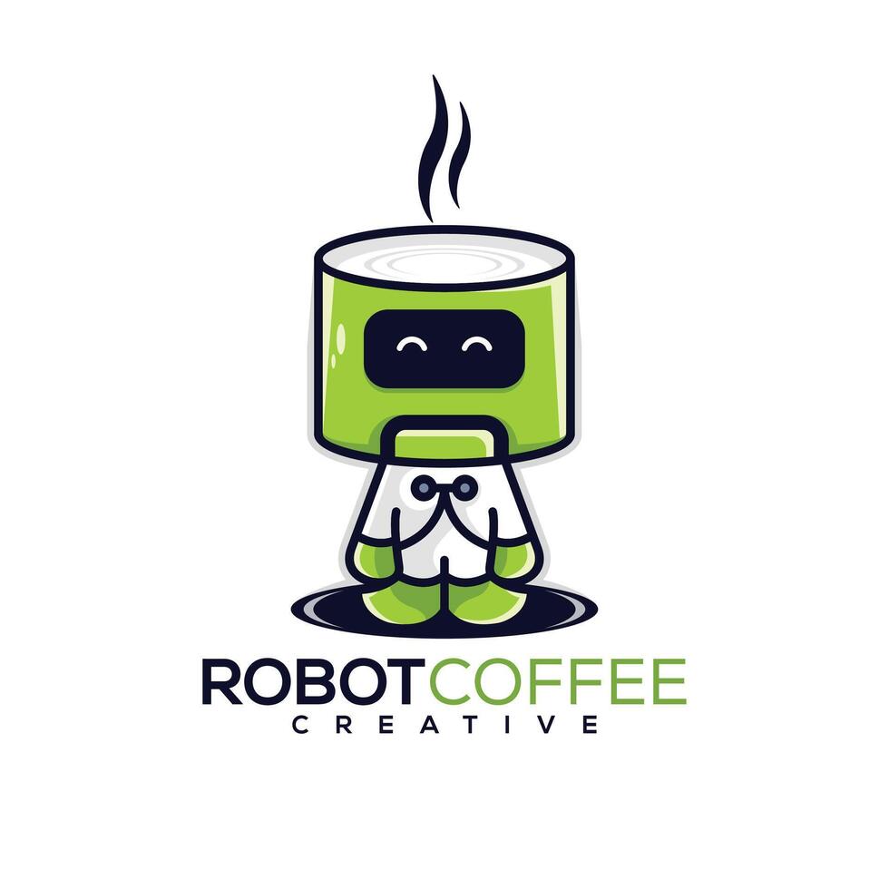 robô café mascote desenho animado logotipo vetor