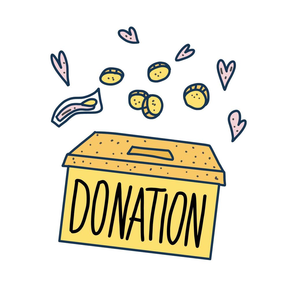 vetor doação caixa com letras e decoração.