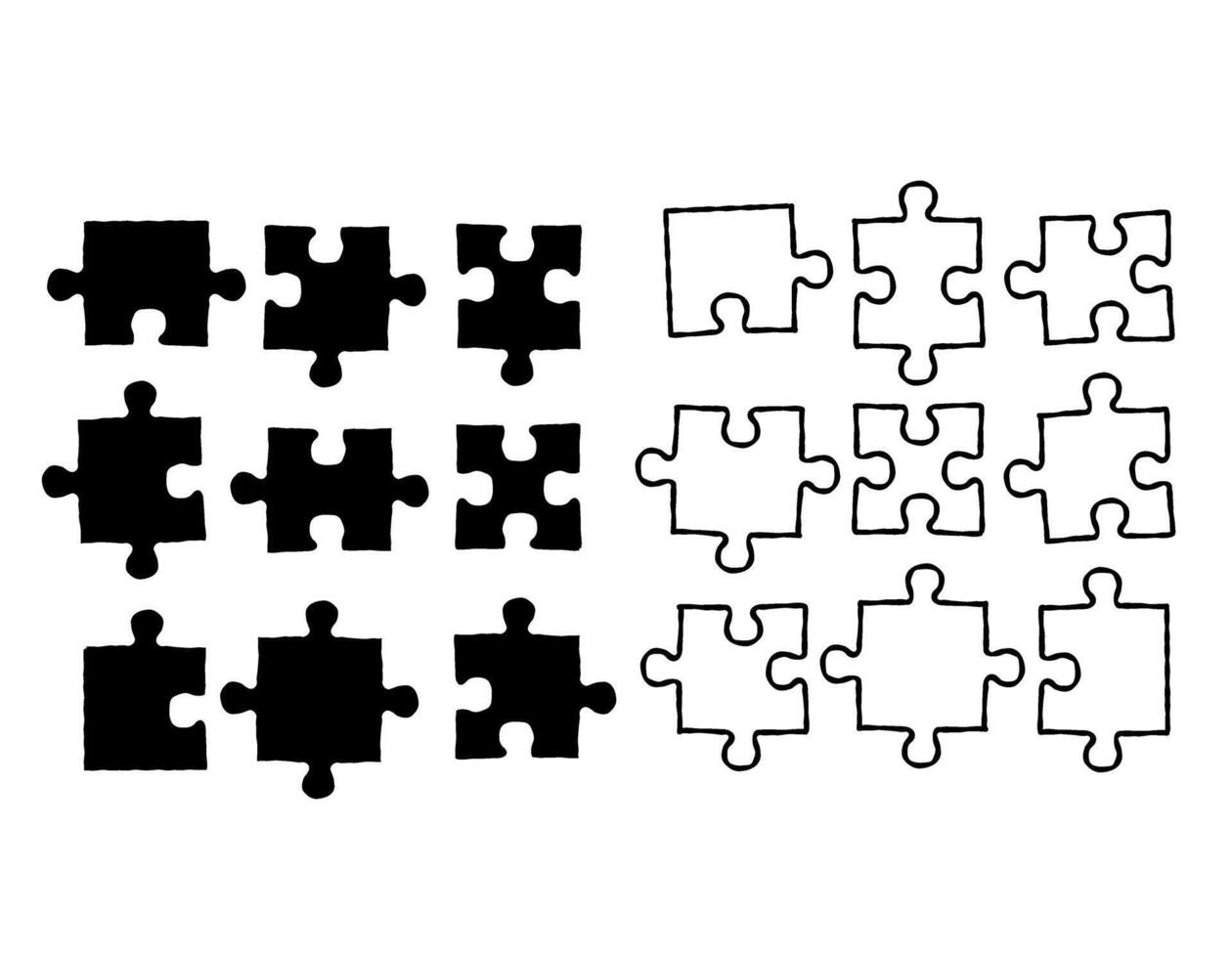 conjunto do vetor desatado padronizar mão desenhado rabisco esboço enigma peças. Projeto para Gráfica, papel, têxteis. padronizar para crianças