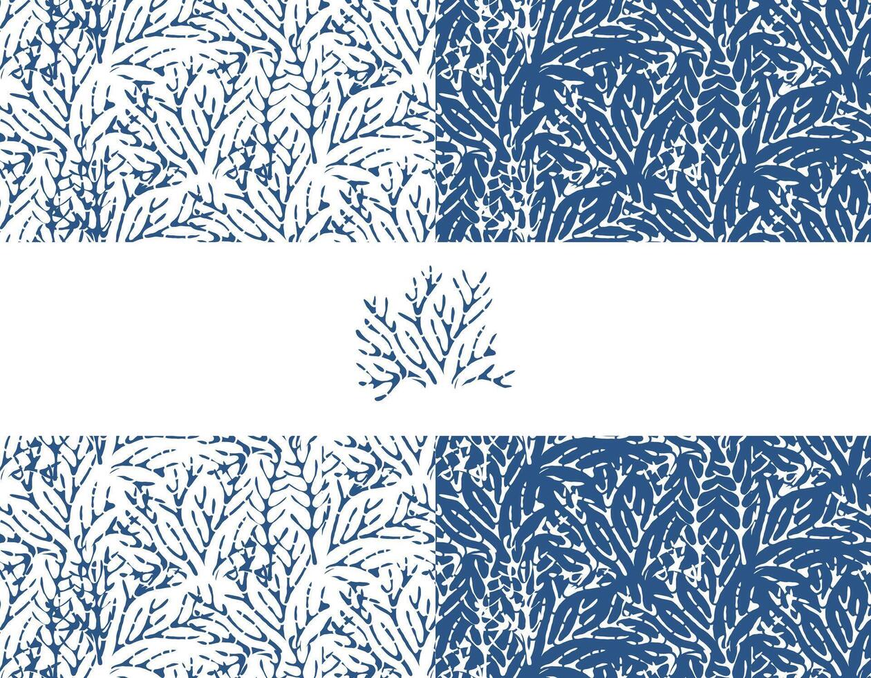 conjunto do desatado mão desenhado padronizar com coral recifes. vetor branco ilustração em uma branco e azul fundo. náutico impressão padronizar