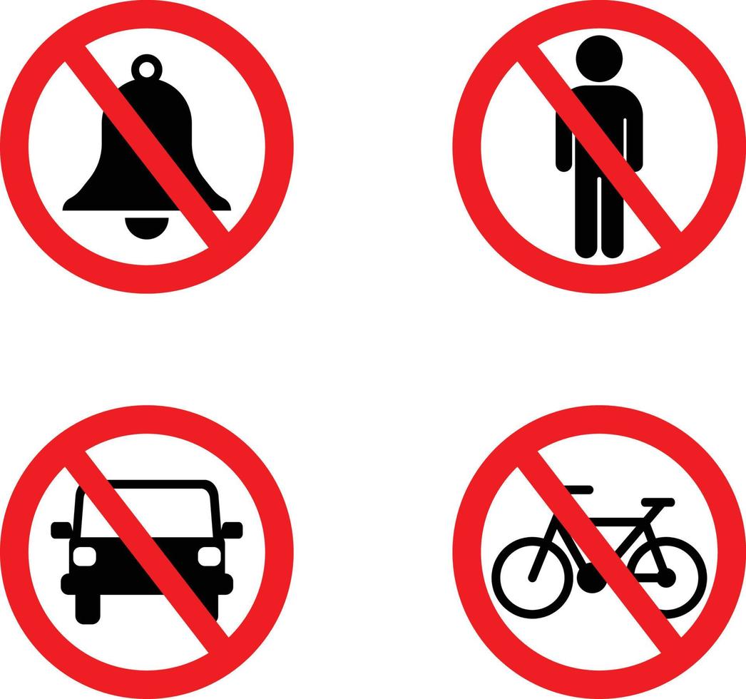 sem campainha ou ruído, sem estacionamento, sem bicicleta ou equitação, nenhuma pessoa não autorizada ou equipe permitida conjunto de ícones de sinal de restrição vetor