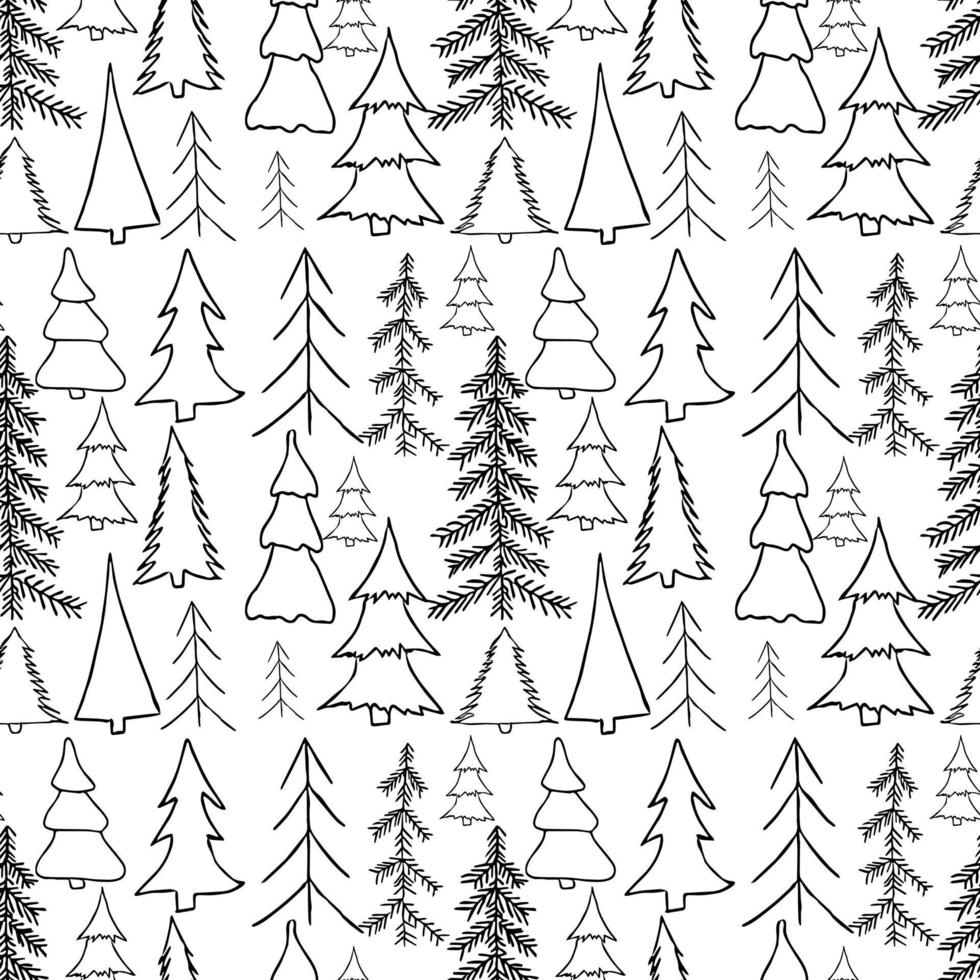 doodle padrão sem emenda com árvores de natal vetor