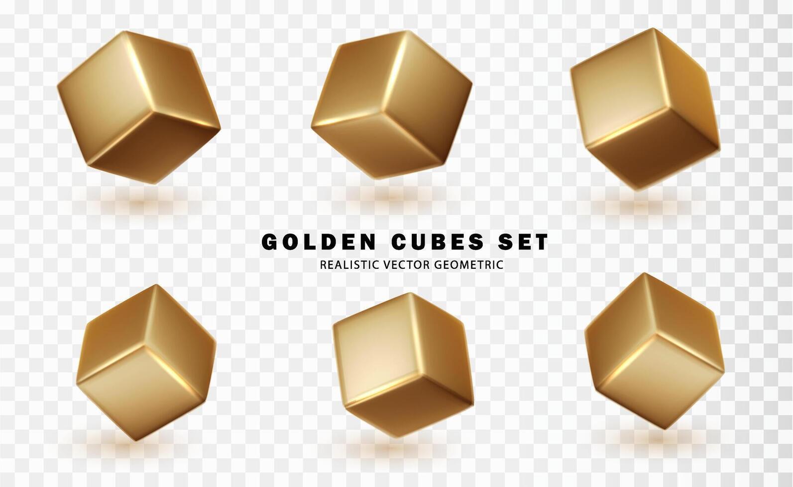 dourado 3d cubos definir. geométrico ouro quadrado realista coleção vetor