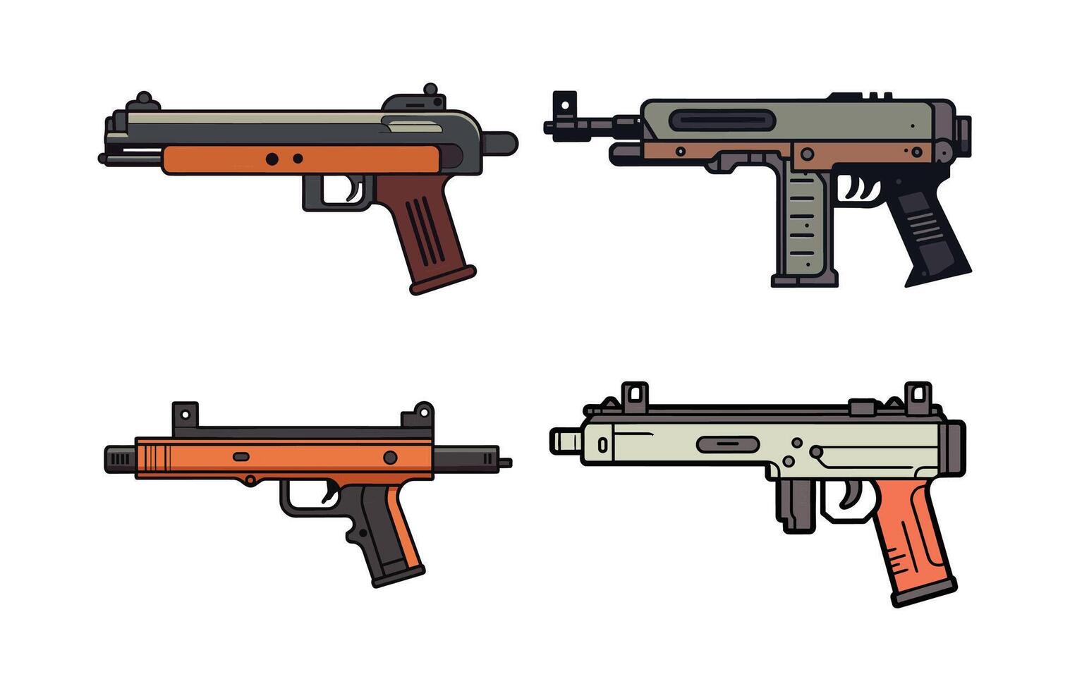 submáquina arma de fogo vetor definir, submáquina máquina mão arma de fogo armas estoque ilustração conjunto