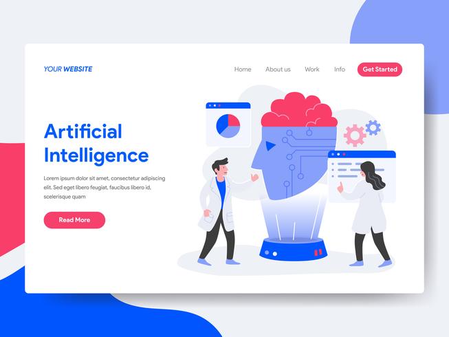 Molde da página da aterrissagem do conceito da ilustração da inteligência artificial. Conceito de design plano isométrico de design de página da web para o site e site móvel. vetor