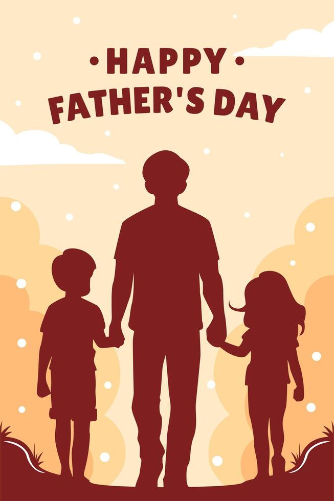 feliz do pai dia ilustração, pai com crianças segurando mãos, adequado para cumprimento cartão, oferta, bandeira, fundo vetor