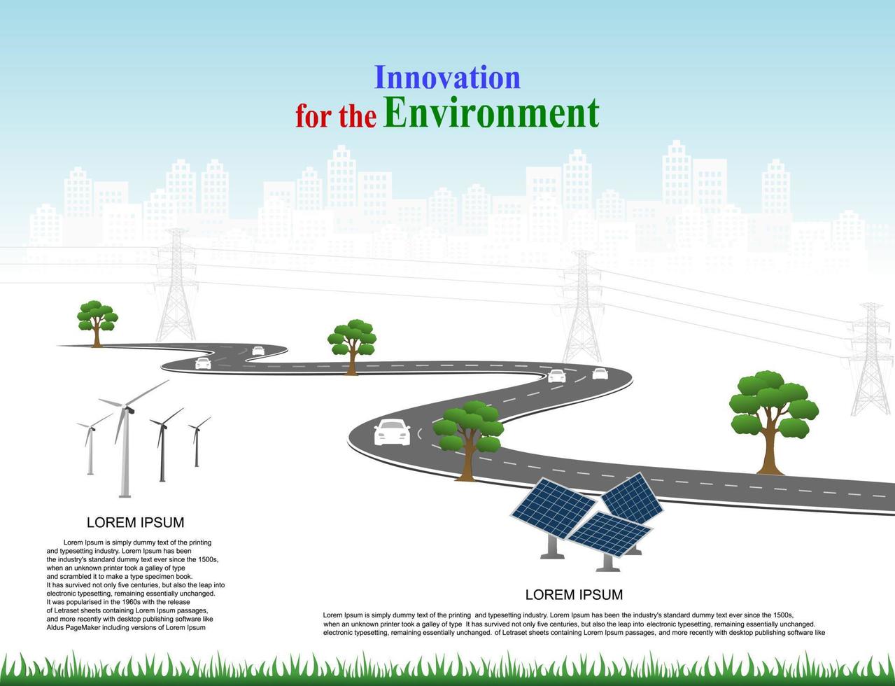 sistema de geração de energia energia limpa renovável da natureza, como energia eólica, solar e hídrica, pode ser usada para produzir eletricidade. Infográfico de modelo de vetor cronograma de operações de negócios com bandeiras